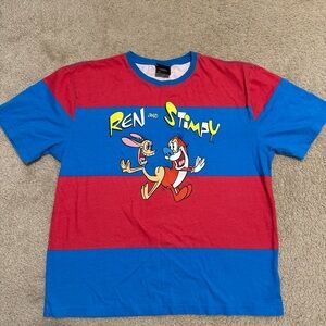 Dumbgood Mens Ren and Stimpy Red and Blue Graphic T-Shirt